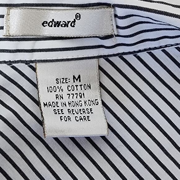 VTG Edward Striped Long Sleeve Blouse Black plastic Rhinestone Buttons W Medium - Picture 7 of 11